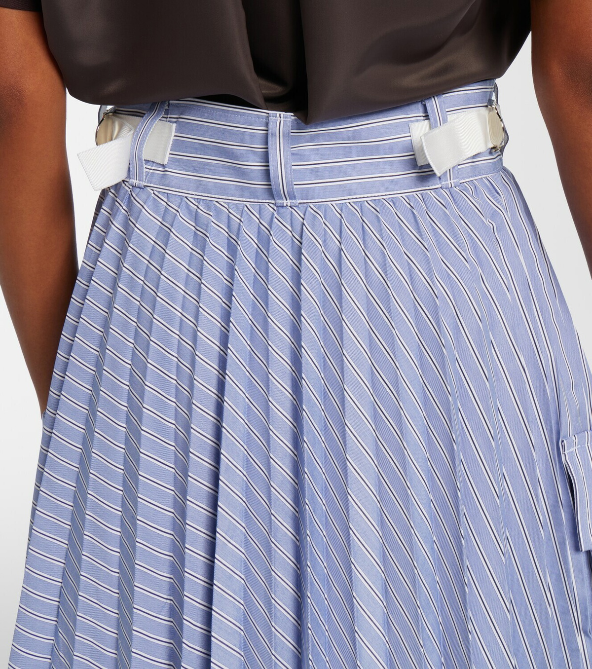 Sacai Striped cotton-blend midi skirt