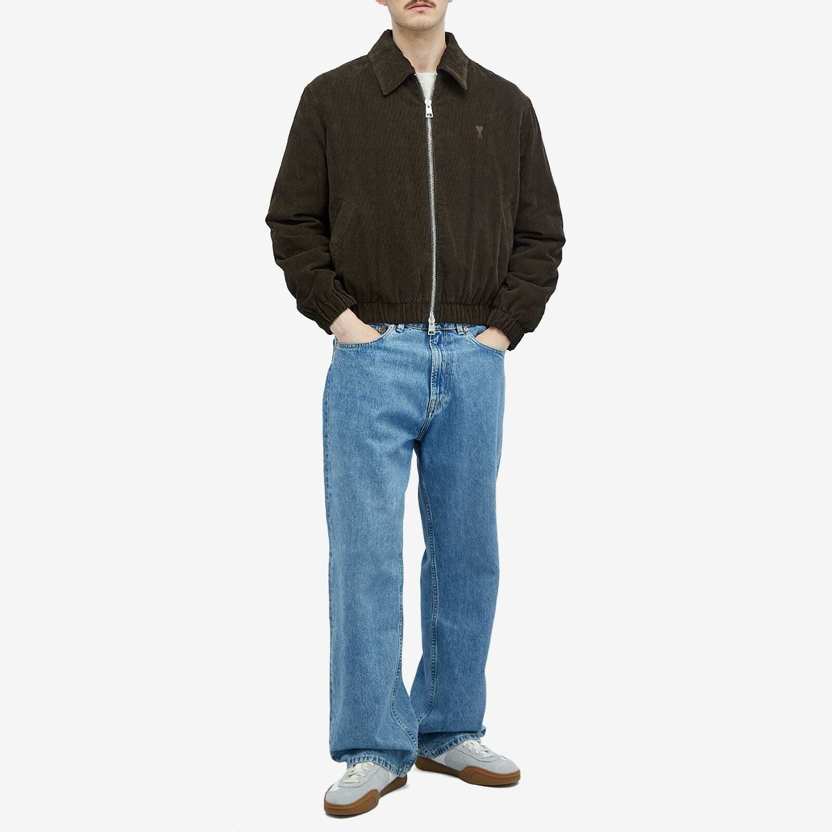 AMI Paris Men's Zipped Corduroy Bomber Jacket in Dark Coffee AMI