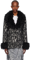 Anna Sui Black Curly Faux-Fur Trimmed Jacket