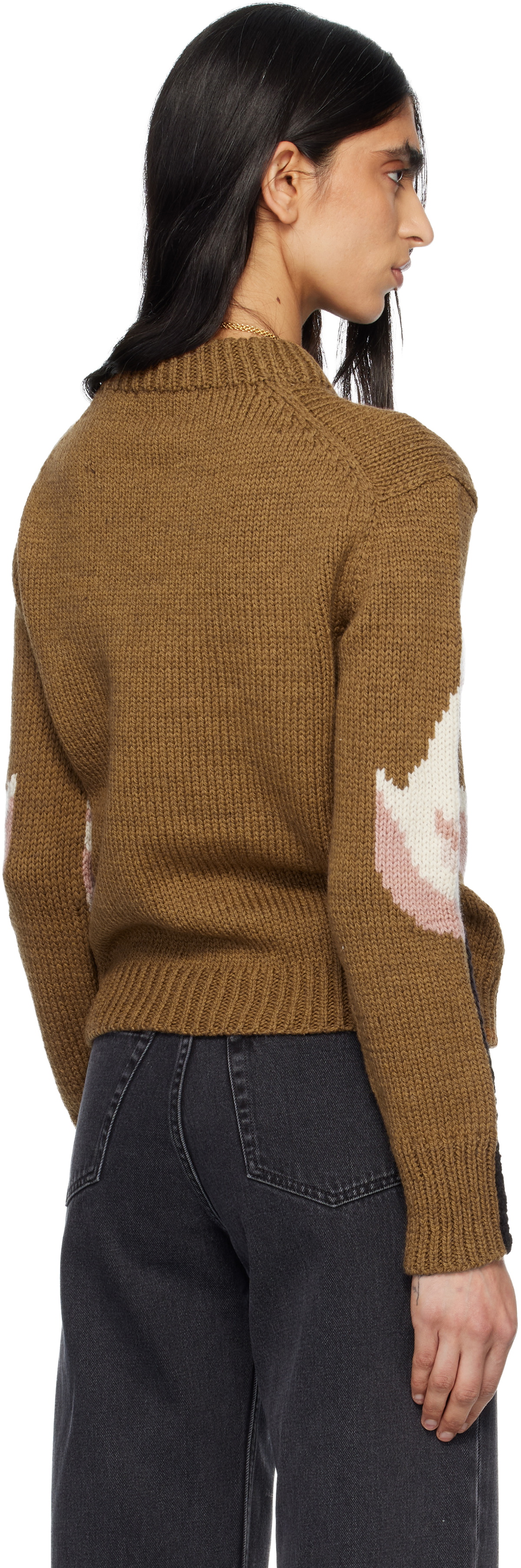 Chloé Brown Crew-Neck Logo Wool Knit Sweater
