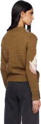 Chloé Brown Crew-Neck Logo Wool Knit Sweater