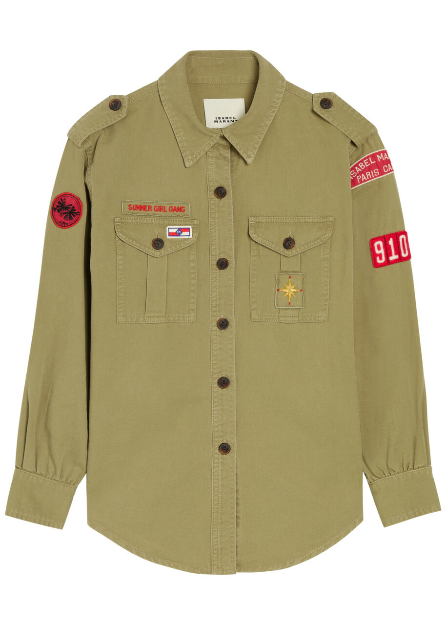 Isabel Marant Umberta Appliquéd Twill Shirt Khaki