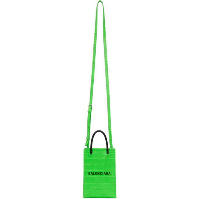 Balenciaga Green Croc Shopping Phone Holder Bag