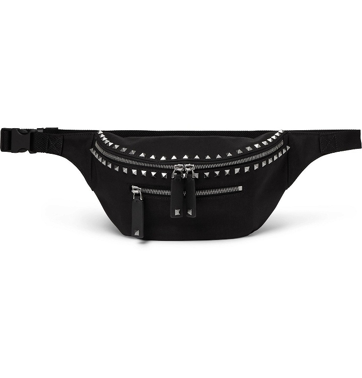 Photo: Valentino - Valentino Garavani Studded Leather-Trimmed Canvas Belt Bag - Black