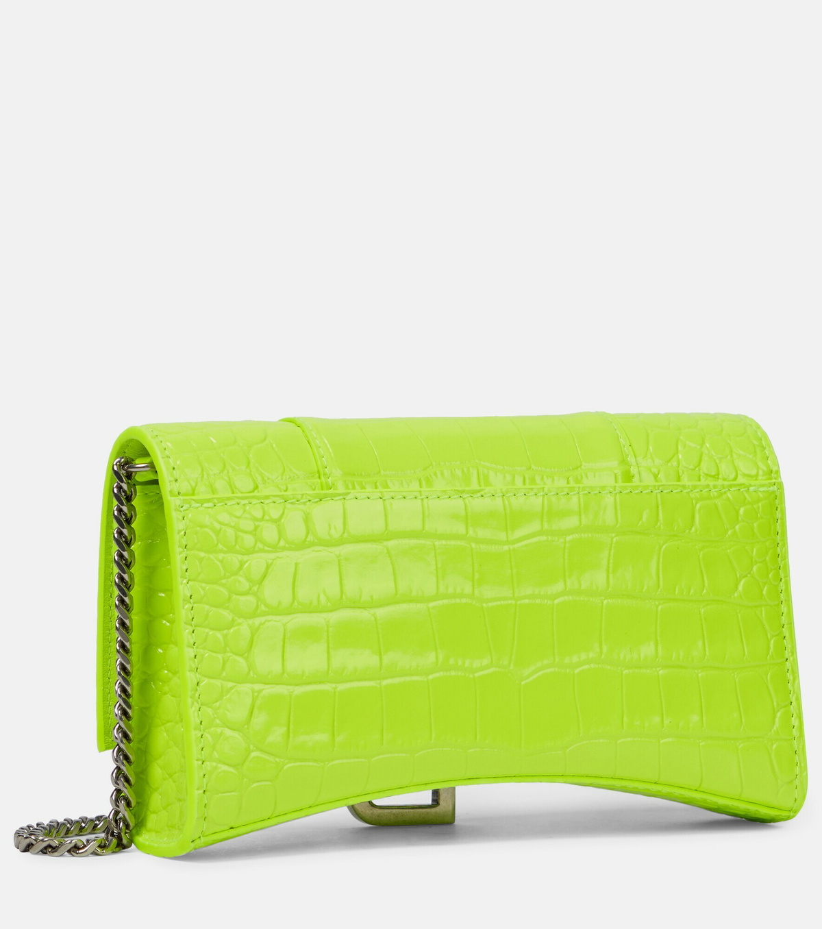25SS new/BALENCIAGA Hourglassチェーンウォレット Wallet Green Balenciaga - Hourglass leather wallet on chain Balenciaga