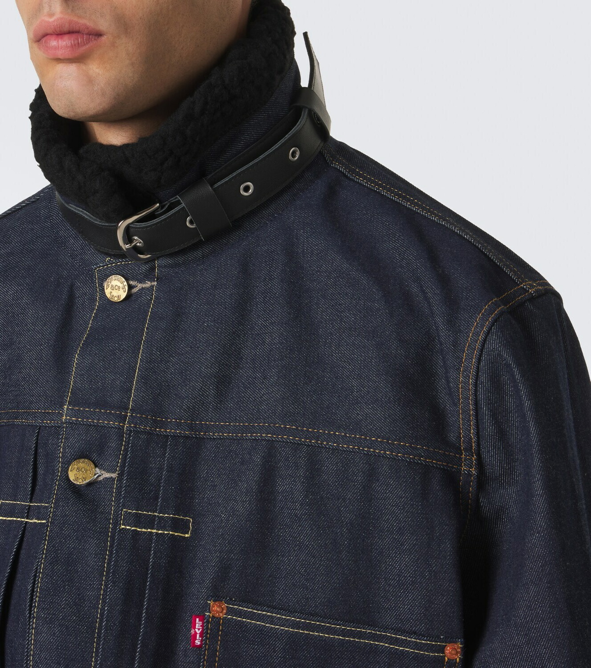 Sacai Leather-trimmed denim jacket