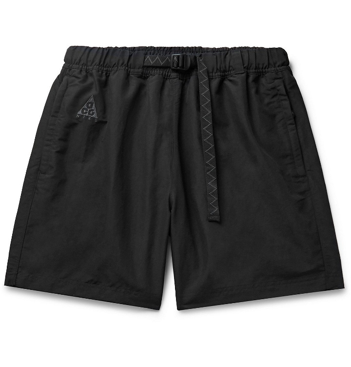 Photo: Nike - ACG Wide-Leg Logo-Embroidered Belted Nylon Shorts - Black