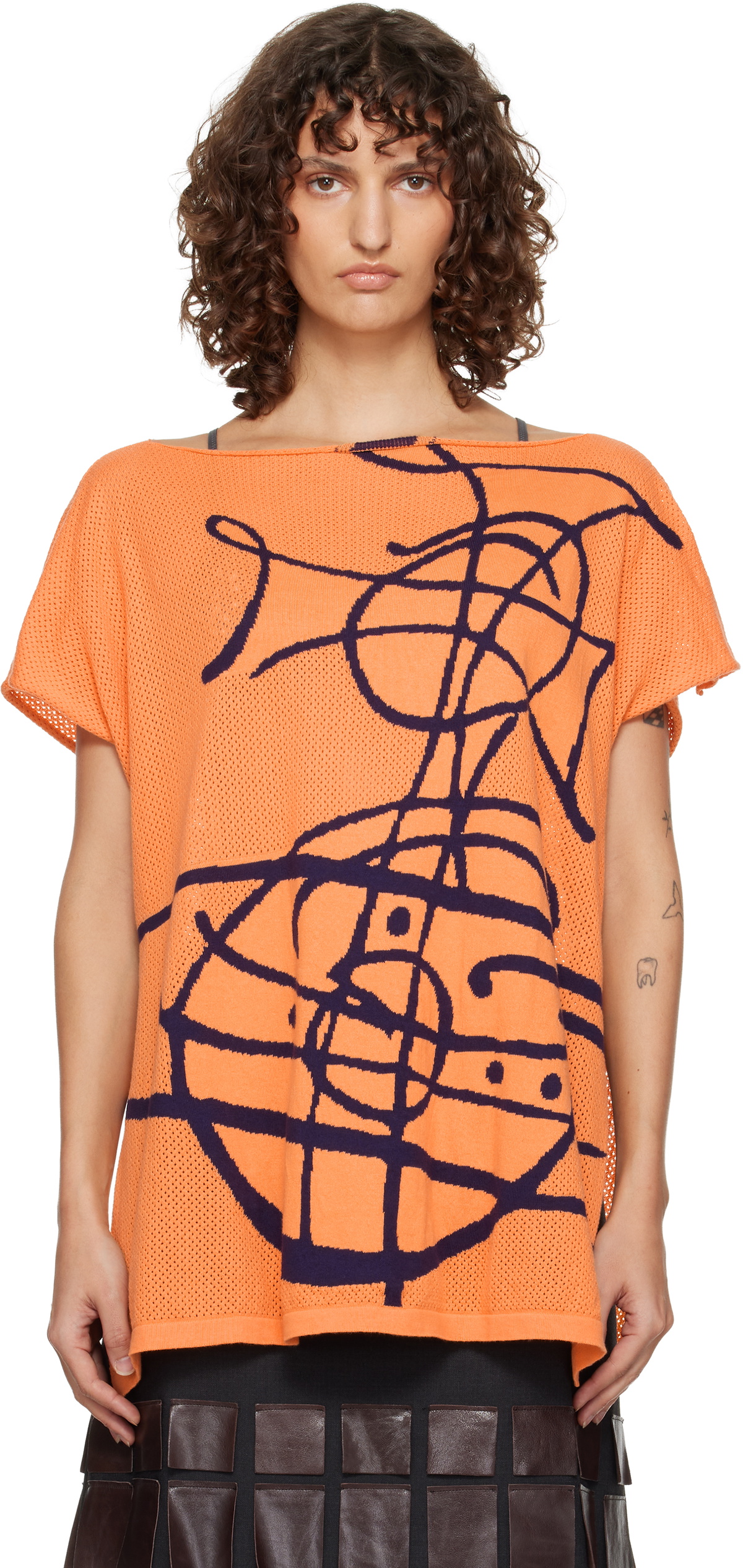 Vivienne Westwood Orange Beach Top Graffiti Orb Cover-Up Top