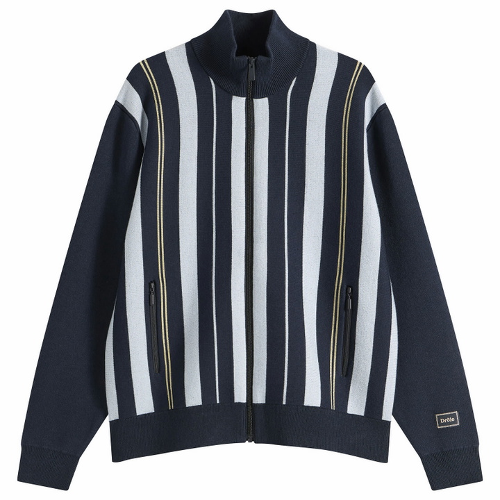 Photo: Drôle de Monsieur Men's Striped Zipped Knit Jacket in Navy