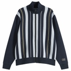 Drôle de Monsieur Men's Striped Zipped Knit Jacket in Navy