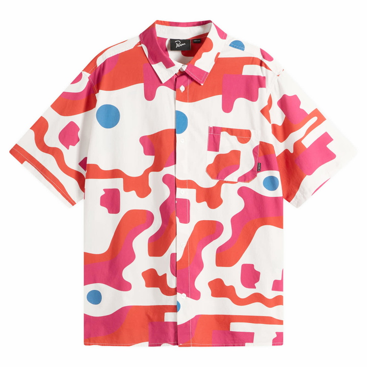 Photo: By Parra Men's Abstract Mountain Short Sleeve Shirt in Red