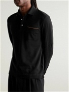 Zegna - Slim-Fit Suede-Trimmed Cotton-Piqué Polo Shirt - Black