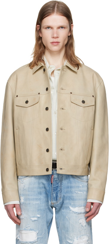 Photo: Dsquared2 Beige Leather Jean Jacket