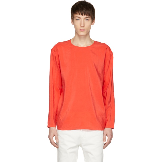 Photo: Lemaire Red Long Sleeve Silk T-Shirt
