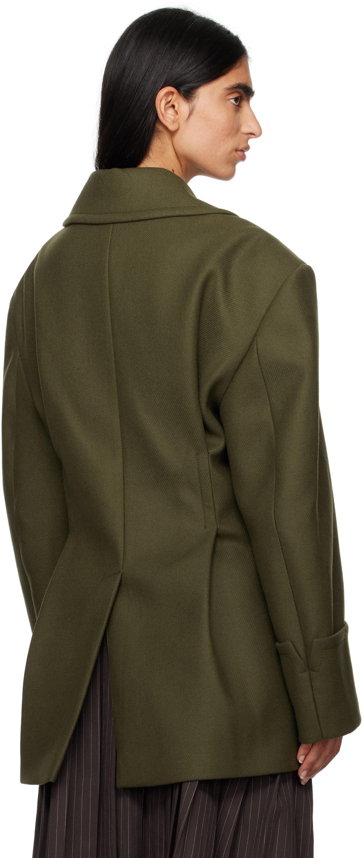 REMAIN Birger Christensen Green Pleats Peacoat
