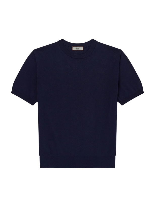 Photo: Canali - Knitted Cotton T-Shirt - Blue