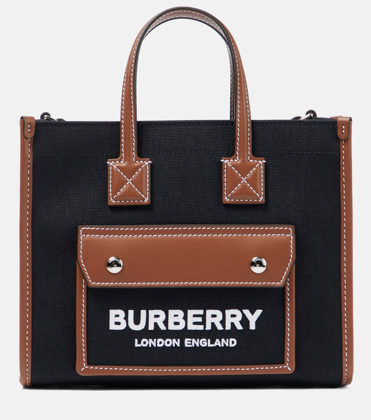 Burberry - Freya Mini leather-trim canvas tote bag Burberry