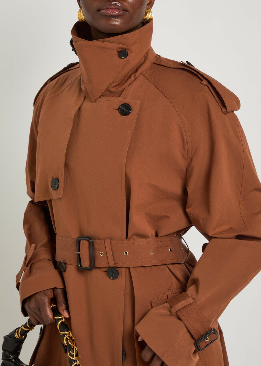 Saint Laurent Double-breasted Cotton and Silk-blend Trench Coat Moca