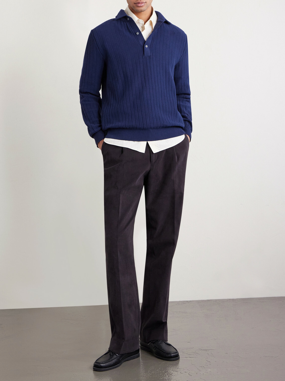 Lardini - Ribbed Cotton Polo Shirt - Blue