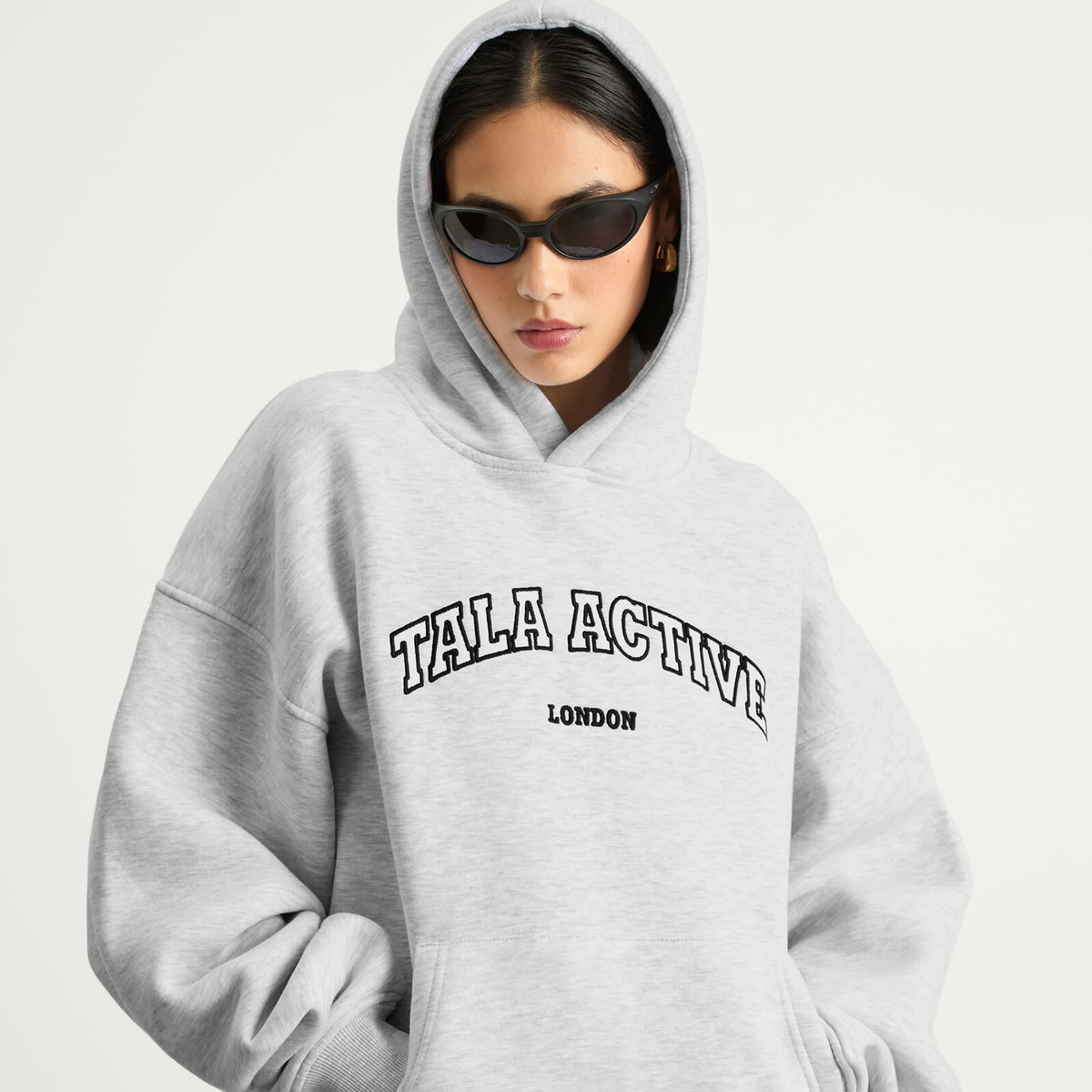 TALA Women's Oversized Active Logo Hooded Sweatshirt in Grey Marl