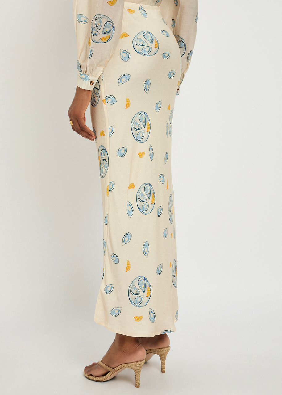 Never Fully Dressed Oyster Doris Satin Midi Skirt White