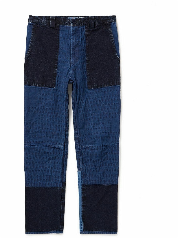 Photo: Blue Blue Japan - Tapered Panelled Patchwork Denim Trousers - Blue