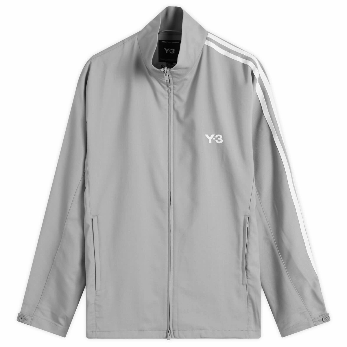 Y-3 Men's Refined Wool 3-Stripe Track Top in Grey Y-3