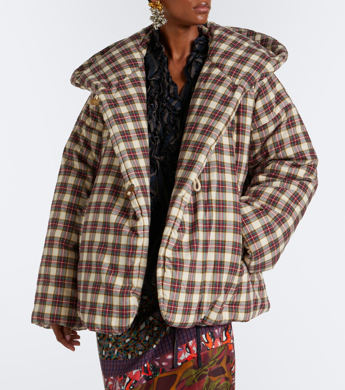 Dries Van Noten Gingham hooded cotton puffer jacket