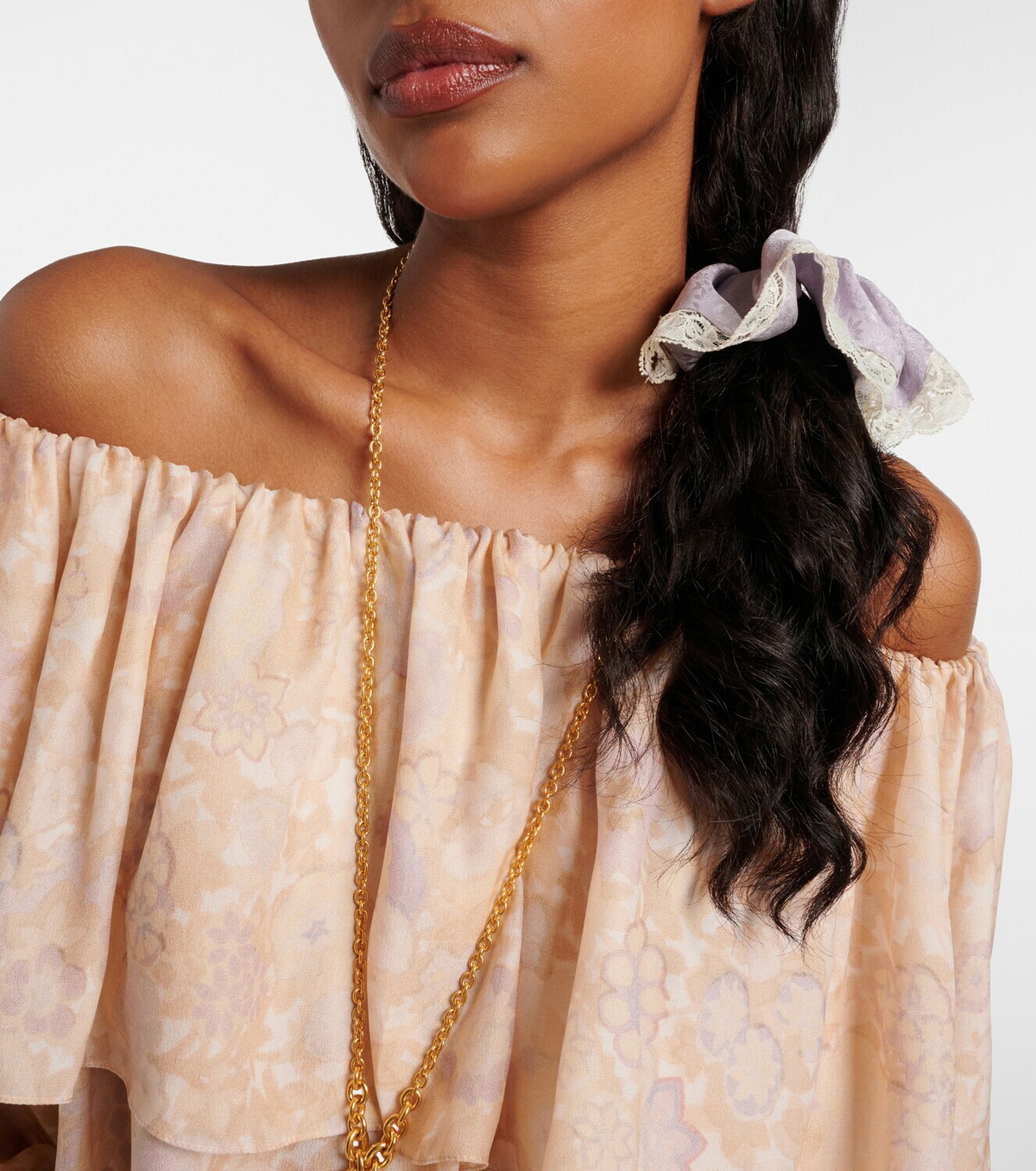 Chloé Lace-trimmed floral silk jacquard scrunchie
