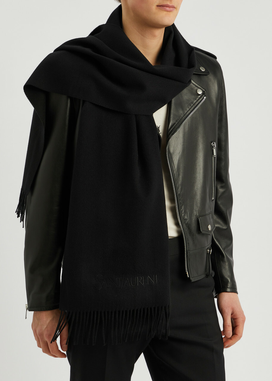 Saint Laurent Logo-embroidered Cashmere Scarf - Black - One Size