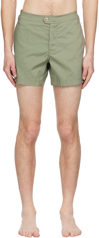 Photo: TOM FORD Green Piping Swim Shorts