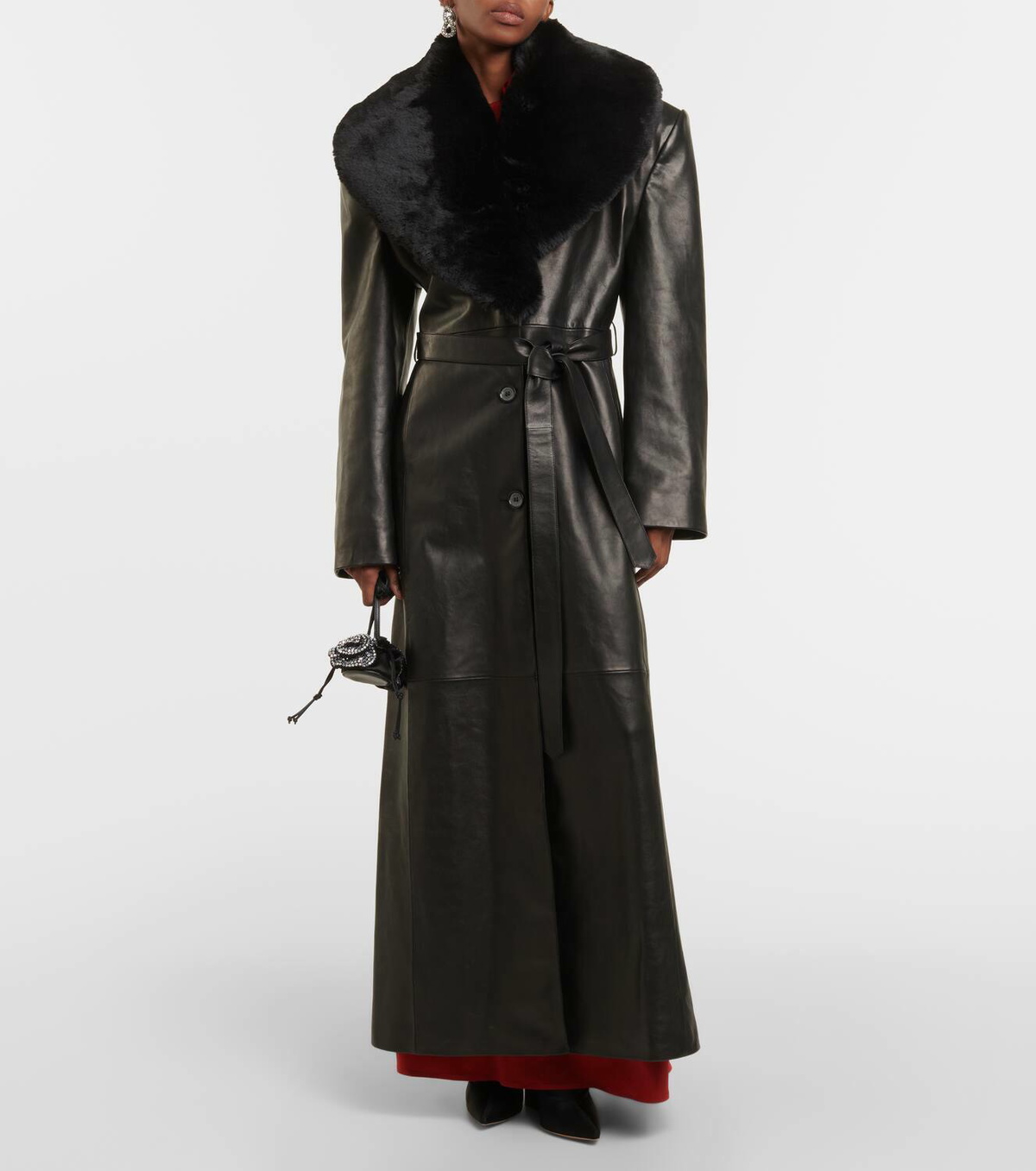 Magda Butrym Faux fur-trimmed leather coat Magda Butrym