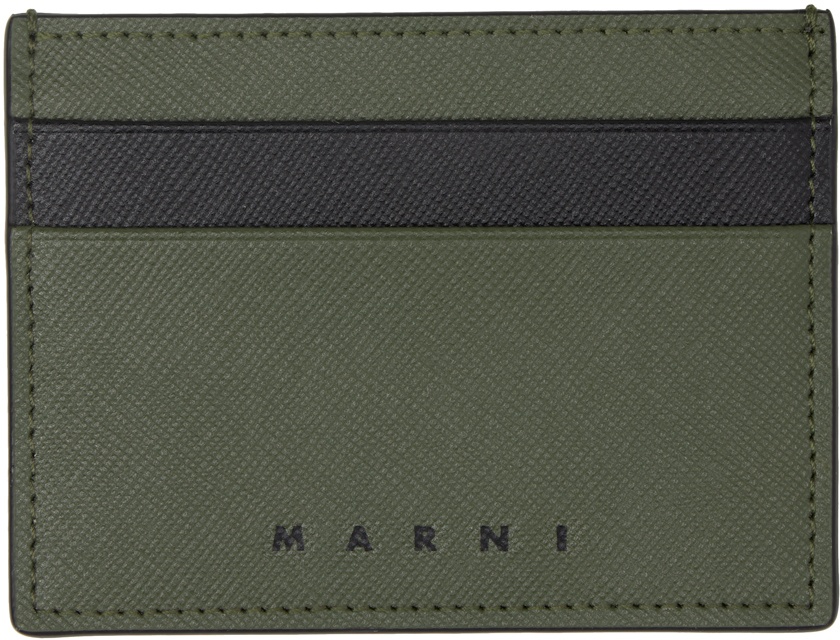 Marni Khaki & Black Saffiano Leather Card Holder Marni