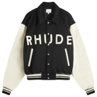Rhude Men's Collegiate Varsity Jacket in Black/Cream