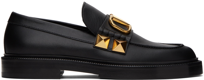 Valentino Garavani Black Stud Sign Loafers Valentino Garavani display picture 1