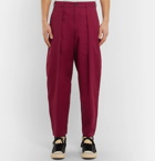 Monitaly - Tapered Pleated Cotton-Sateen Trousers - Men - Burgundy