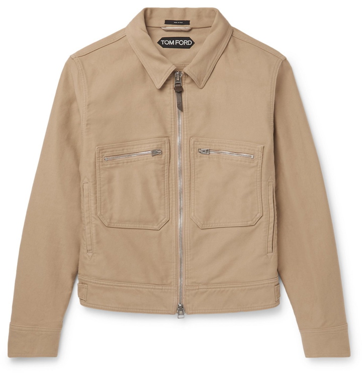 Photo: TOM FORD - Garment-Dyed Brushed-Cotton Blouson Jacket - Neutrals