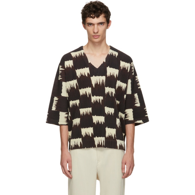 Photo: Homme Plisse Issey Miyake Brown and White Wild Check T-Shirt