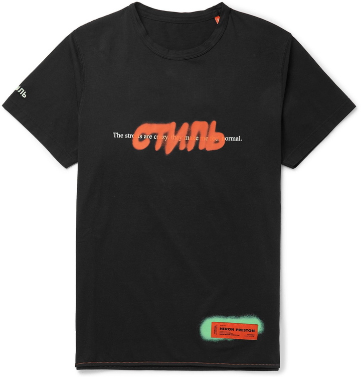 Photo: Heron Preston - Embroidered Printed Organic Cotton-Jersey T-Shirt - Black