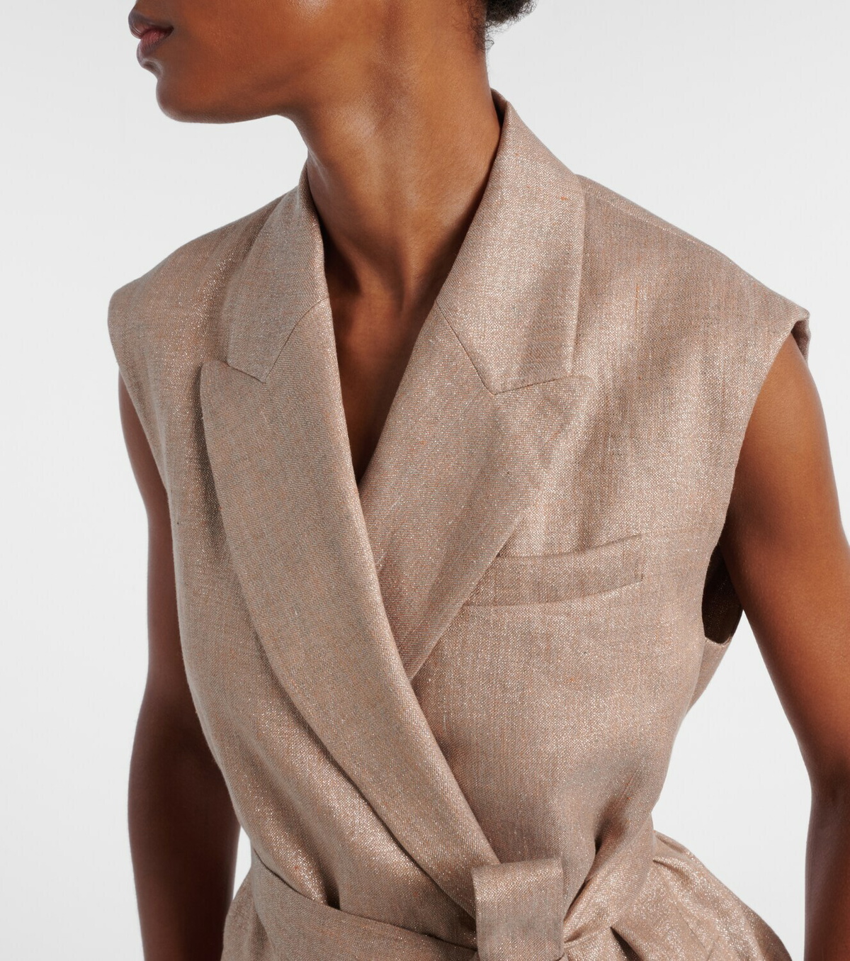 Brunello Cucinelli Belted linen-blend vest