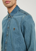 Ami Paris Logo-embroidered Denim Shirt Blue