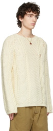 Maison Margiela Off-White Wool Cable Knit Crewneck Sweater