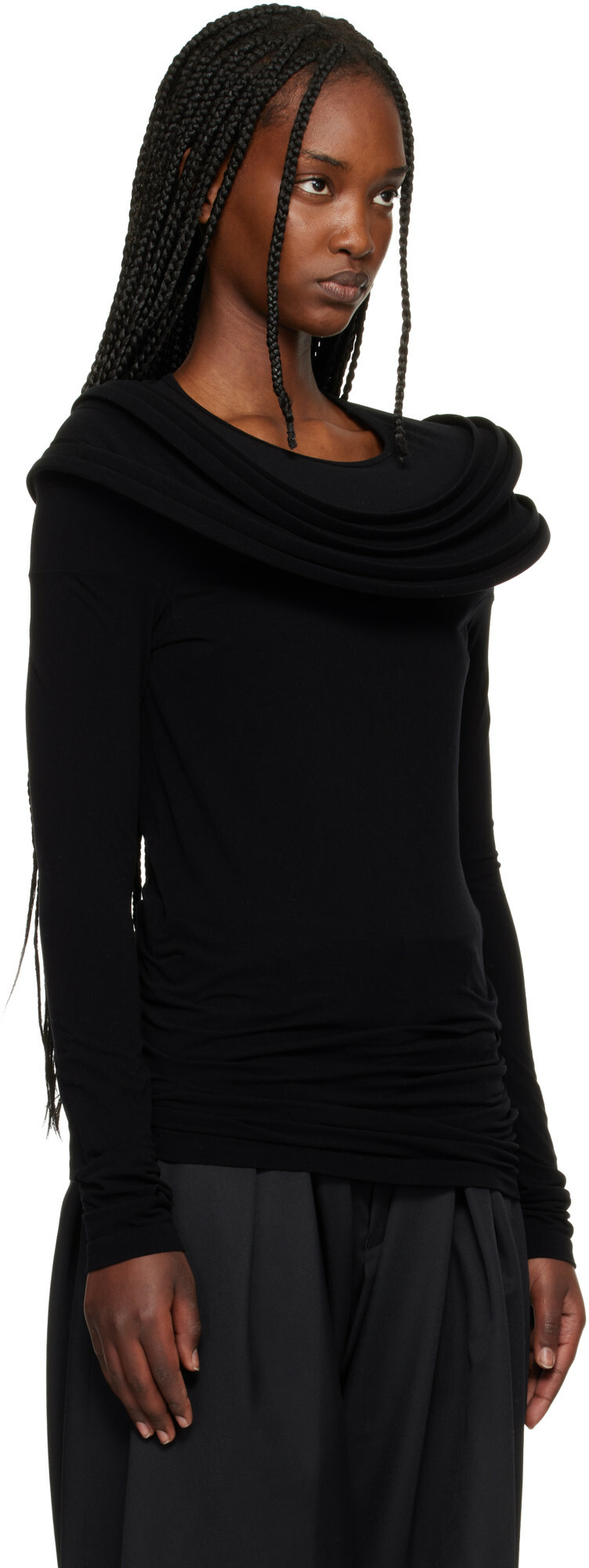 Junya Watanabe Black Nylon Stretch Jersey Drape T-shirt