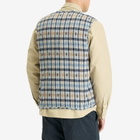 Universal Works Men's Summer Check Zip Gilet in Brown/Blue