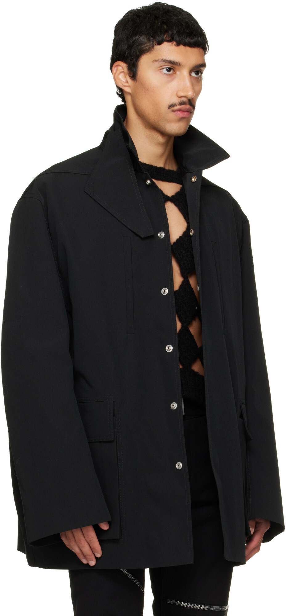 Rick Owens Black Tower Collared Mac Jacket