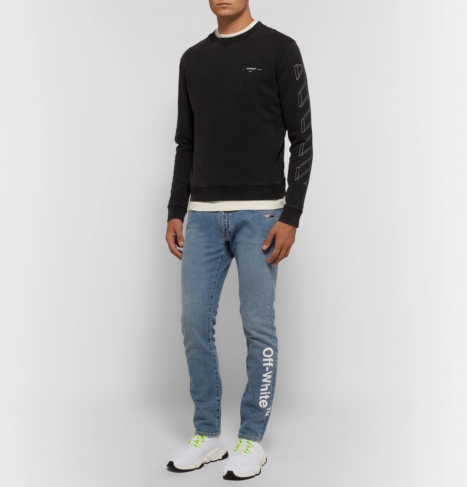 Off-White - Skinny-Fit Printed Stretch-Denim Jeans - Men - Blue