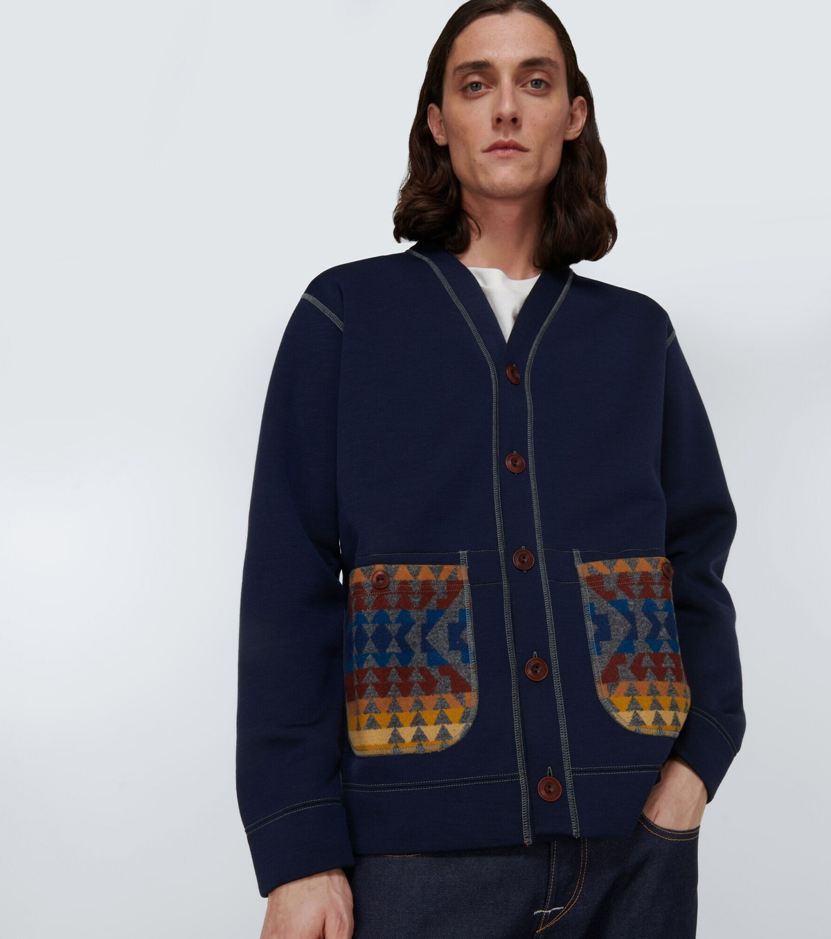 Junya Watanabe - Jacquard-trimmed cardigan Junya Watanabe