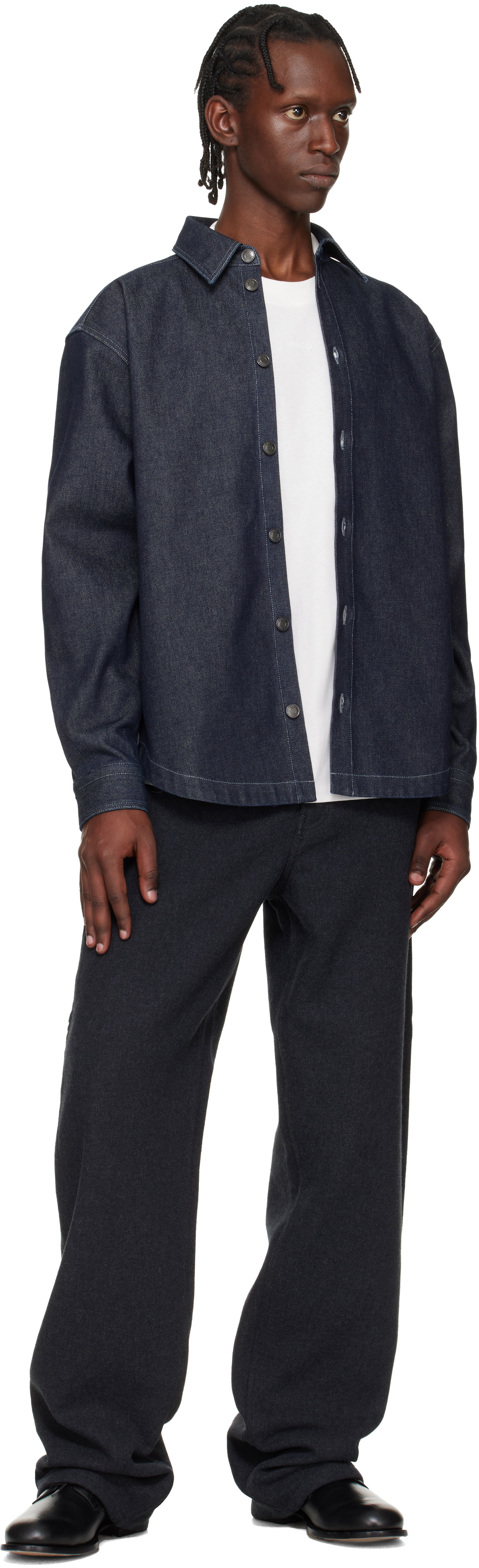 Hugo Navy Oversized-Fit Weighty Denim Overshirt
