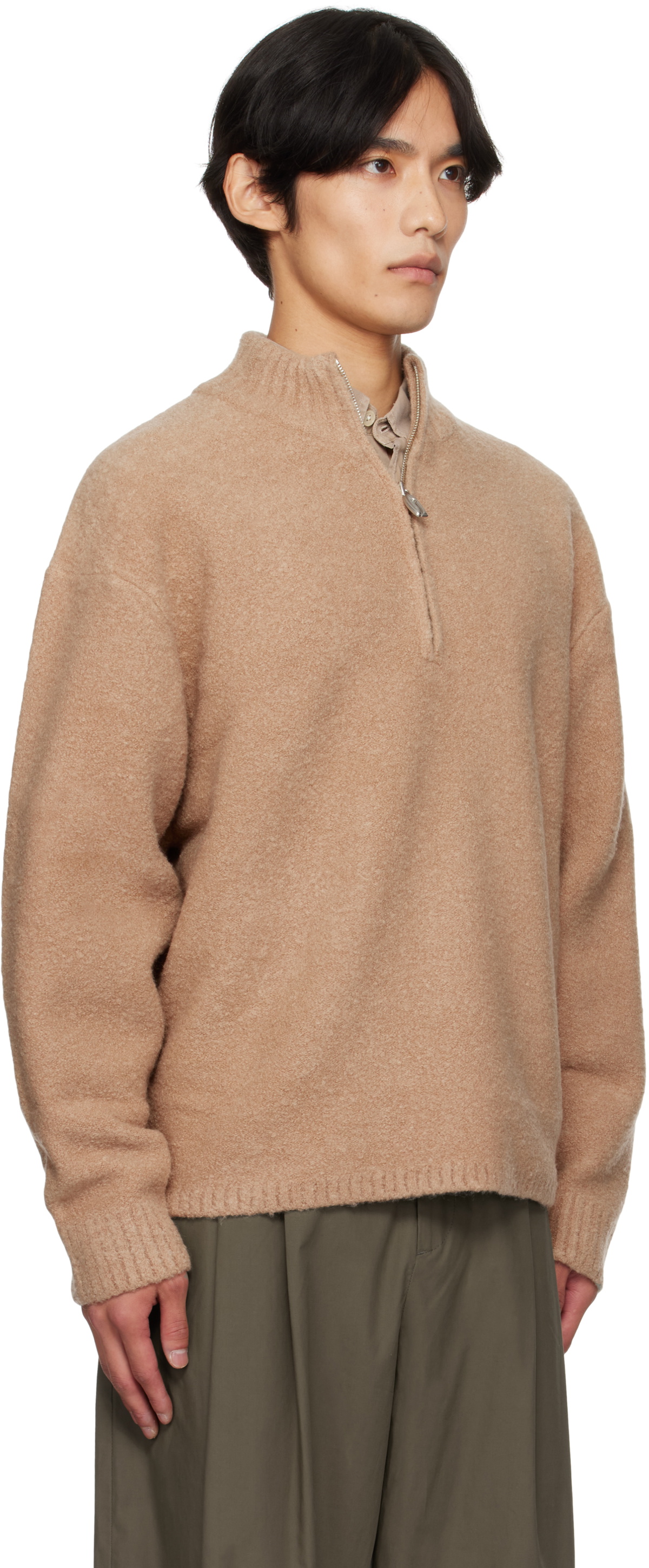 LE17SEPTEMBRE Tan Bouclé Half-Zip Sweater