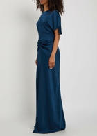 Victoria Beckham Isabella Gathered Satin-crepe Gown Dark Blue